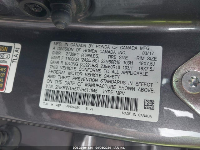 Honda CR-V EX 2017 2HKRW1H57HH511845 Image 9