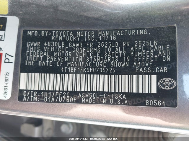 Toyota CAMRY SE 2017 4T1BF1FK9HU705725 Image 9