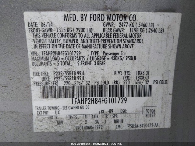 1FAHP2H84FG101729 Ford 2015