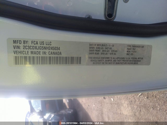 2C3CDXJG5NH245034 Dodge Charger Sxt Awd