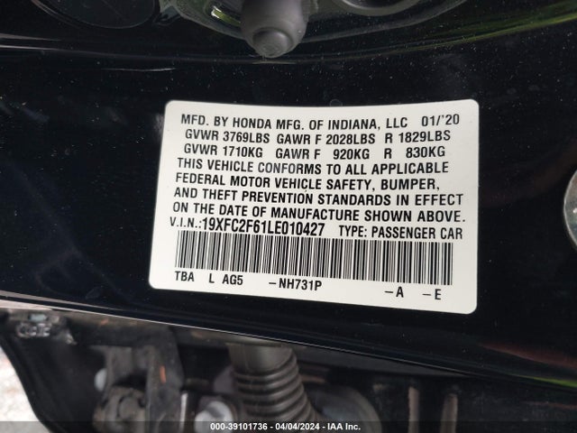 Honda Civic Lx 2020 19XFC2F61LE010427 Image 9