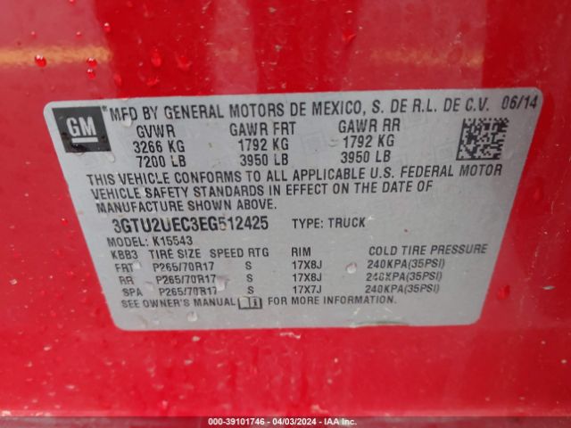 3GTU2UEC3EG512425 GMC Sierra 1500 Sle