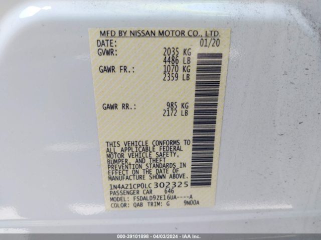 1N4AZ1CP0LC302325 Nissan Leaf Sv 40 Kwh