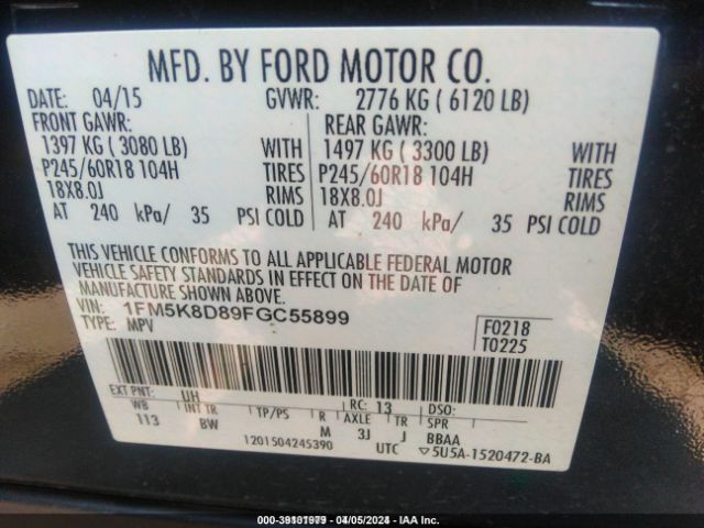 1FM5K8D89FGC55899 Ford EXPLORER XLT