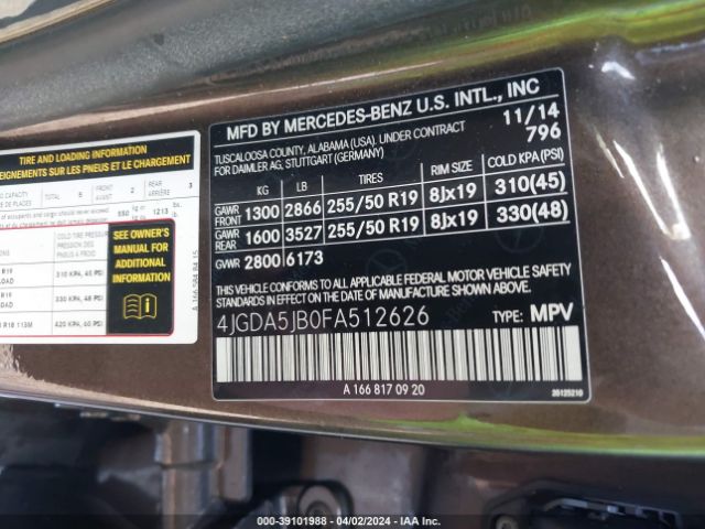 4JGDA5JB0FA512626 Mercedes-Benz ML 350