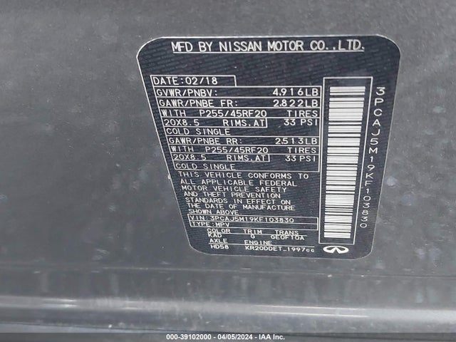 3PCAJ5M19KF103830 Infiniti 2019