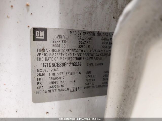 1GTG6CE30G1216534 GMC CANYON SLE
