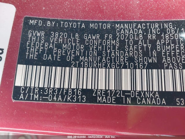 Toyota COROLLA LE 2016 2T1BURHEXGC710167 Image 9