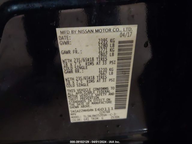 5N1AZ2MH6HN160111 Nissan MURANO SL