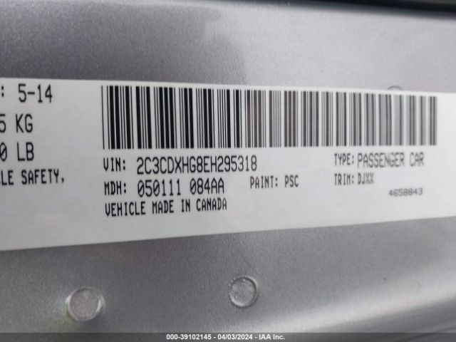 2C3CDXHG8EH295318 Dodge Charger Sxt 100th Anniversary