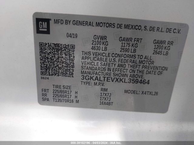 3GKALTEVXKL359464 GMC Terrain Sle
