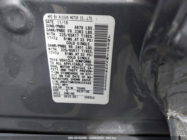 Nissan ROGUE SV 2017 JN8AT2MV5HW255589 Image 9