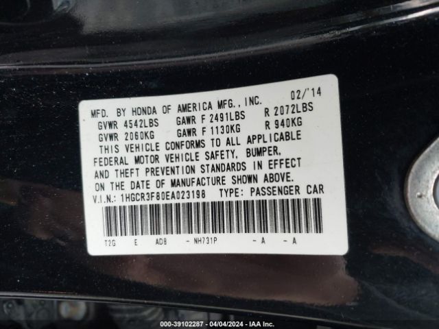 1HGCR3F80EA023198 Honda Accord Ex-l V-6