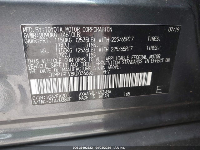 Toyota Rav4 Xle 2019 JTMP1RFV8KD036632 Image 9
