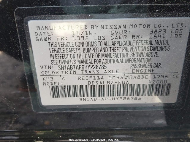 Nissan SENTRA S 2017 3N1AB7AP6HY228785 Image 9