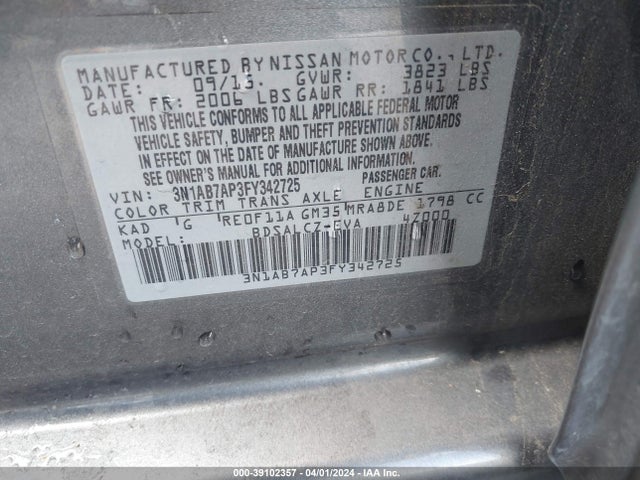 Nissan SENTRA S 2015 3N1AB7AP3FY342725 Image 9