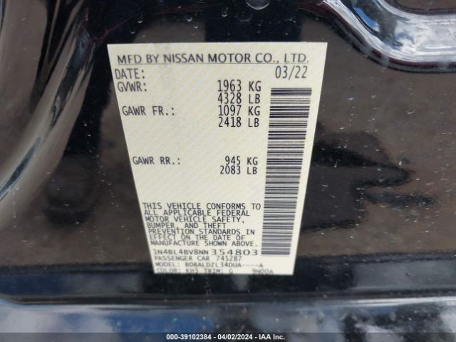 1N4BL4BV8NN354803 Nissan Altima S Fwd