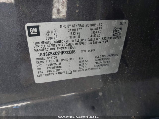 Chevrolet Tahoe Lt 2017 1GNSKBKC9HR333303 Image 9