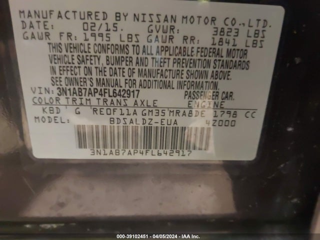 Nissan SENTRA SV 2015 3N1AB7AP4FL642917 Image 9