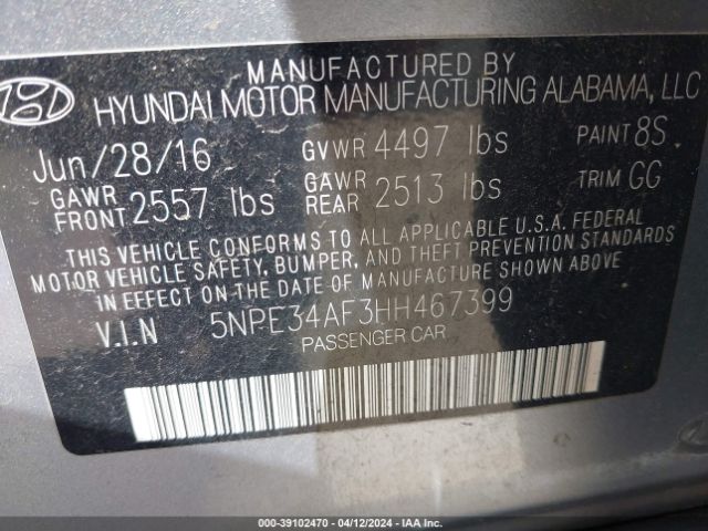 5NPE34AF3HH467399 Hyundai Sonata Sport