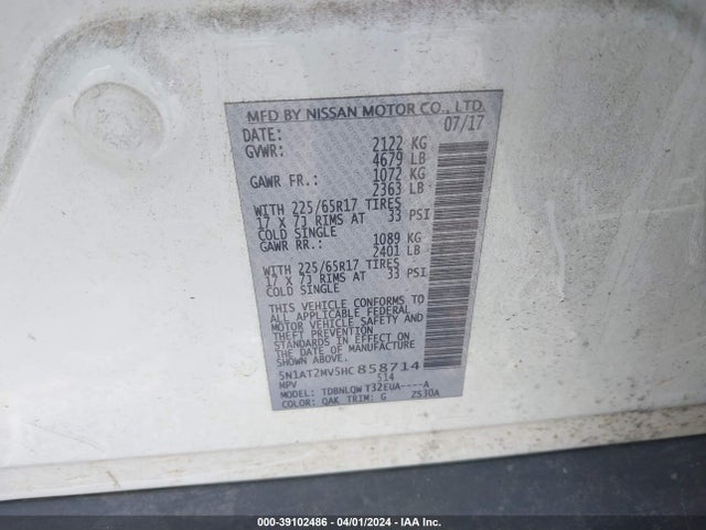 Nissan ROGUE SV 2017 5N1AT2MV5HC858714 Image 9