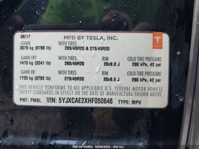 5YJXCAE2XHF050648 Tesla Model X 100d/75d/90d