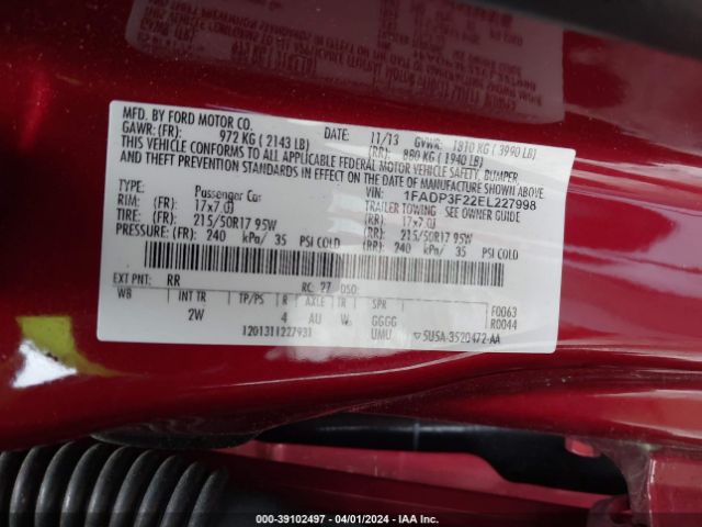 1FADP3F22EL227998 Ford FOCUS SE