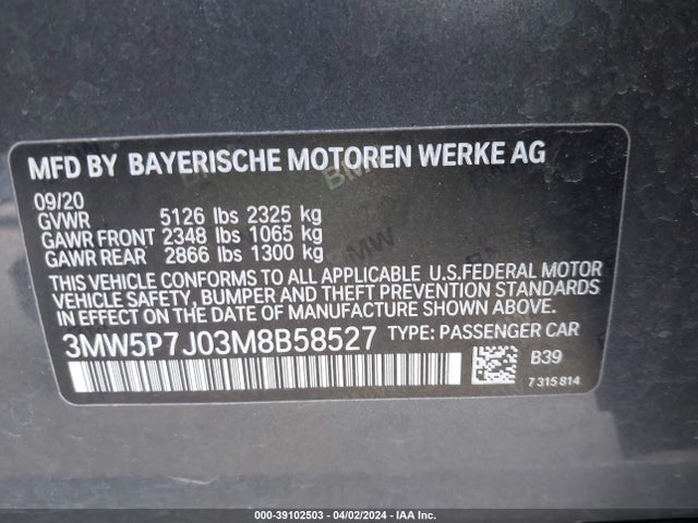 3MW5P7J03M8B58527 BMW 3 Series 330e