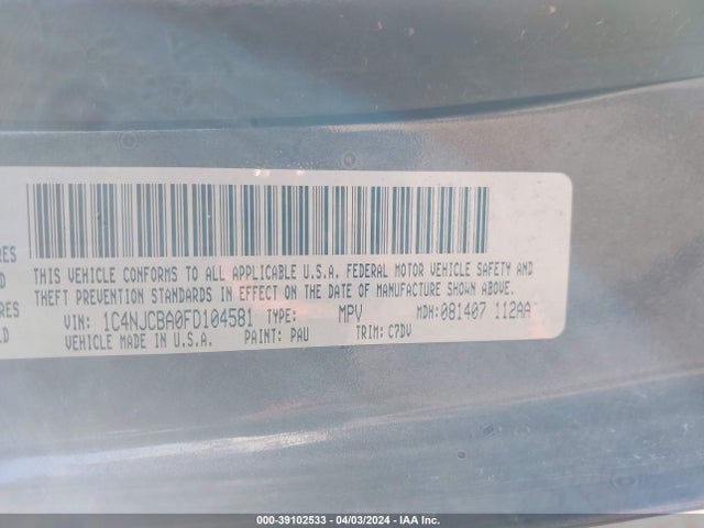 1C4NJCBA0FD104581 Jeep Compass Sport