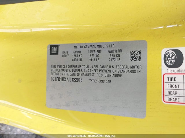 Chevrolet Camaro 1lt 2018 1G1FB1RX7J0122018 Image 9