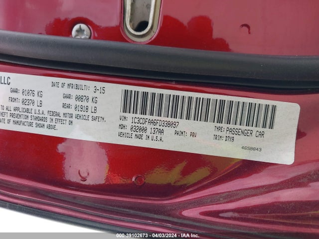 Dodge DART SE 2015 1C3CDFAA6FD338097 Image 9