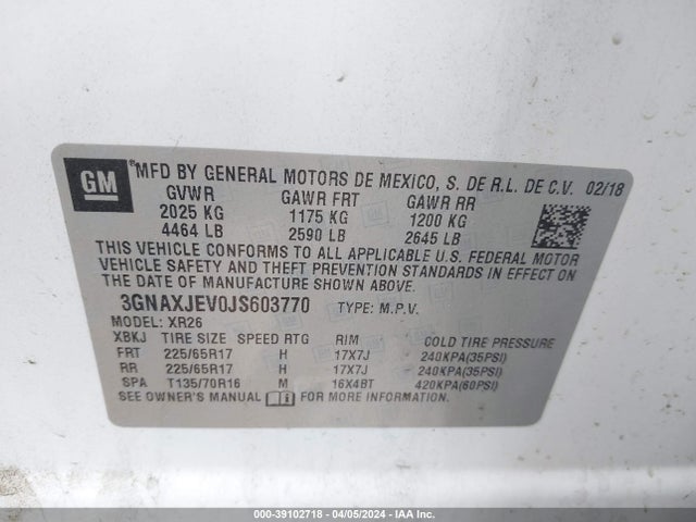 Chevrolet EQUINOX LT 2018 3GNAXJEV0JS603770 Image 9