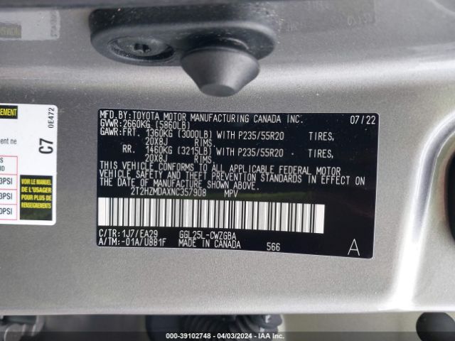 2T2HZMDAXNC357908 Lexus RX 350