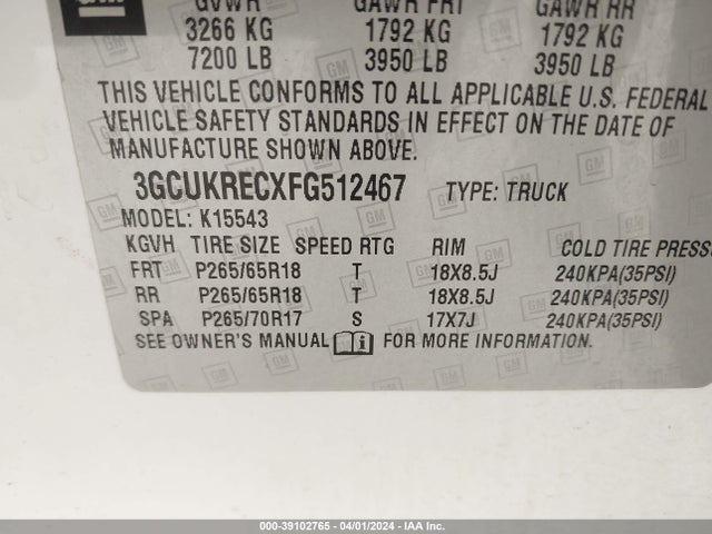 Chevrolet Silverado 1500 1lt 2015 3GCUKRECXFG512467 Image 9