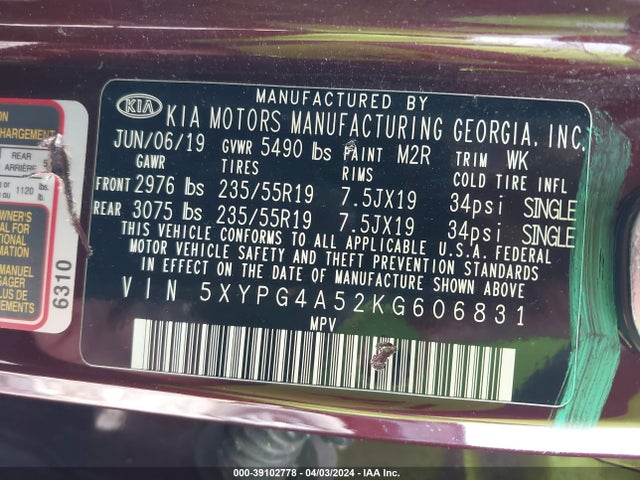 KIA Sorento 3.3l S 2019 5XYPG4A52KG606831 Image 9
