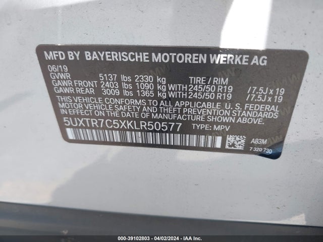 5UXTR7C5XKLR50577 BMW X3 Sdrive30i