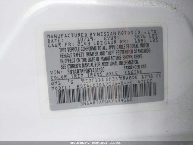 Nissan SENTRA SV 2019 3N1AB7AP0KY434160 Image 9