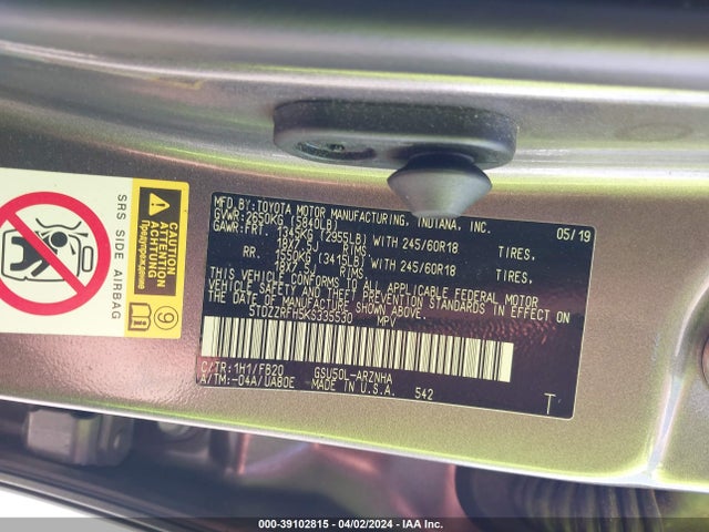 Toyota Highlander Le 2019 5TDZZRFH5KS335530 Image 9