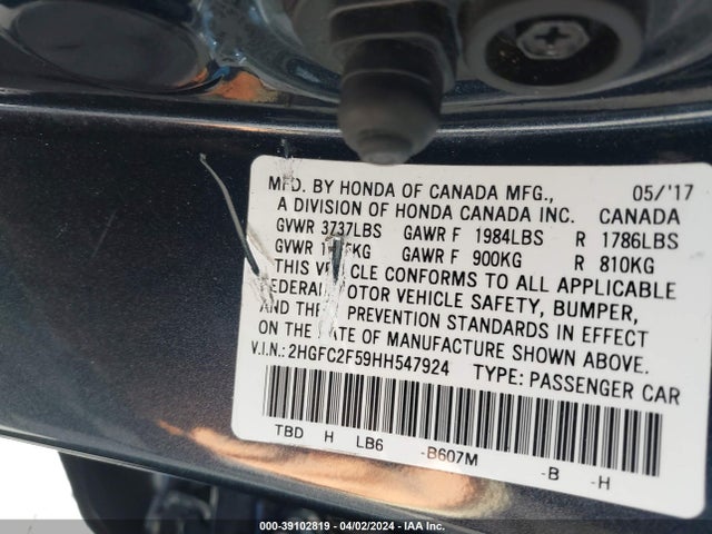 Honda Civic Lx 2017 2HGFC2F59HH547924 Image 9