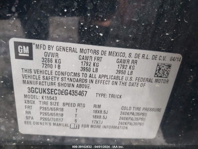 Chevrolet Silverado 1500 1lz 2014 3GCUKSEC0EG435467 Image 9