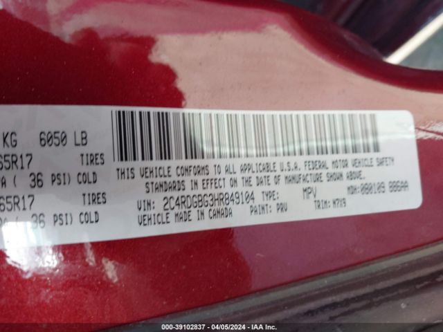2C4RDGBG3HR849104 Dodge Grand Caravan Se Plus