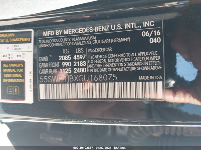 55SWF4JBXGU168075 Mercedes-Benz C 300 Luxury/sport