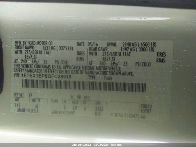 1FTEX1EP8GFC28915 Ford F-150 Xlt