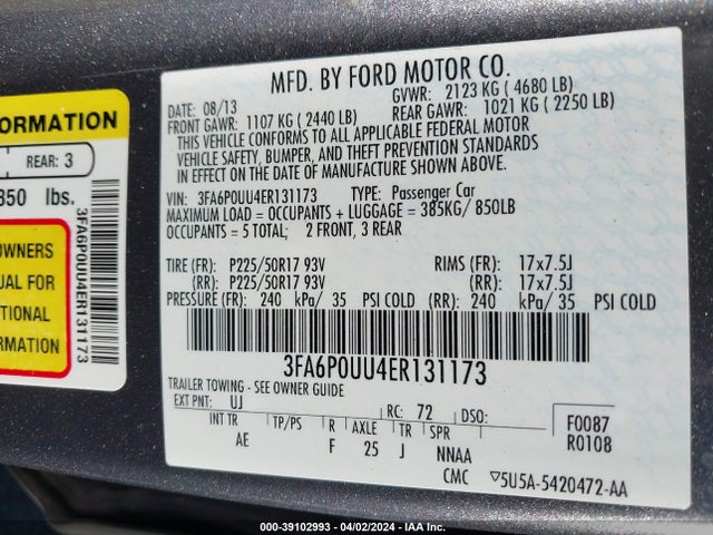 Ford Fusion Hybrid S 2014 3FA6P0UU4ER131173 Image 9