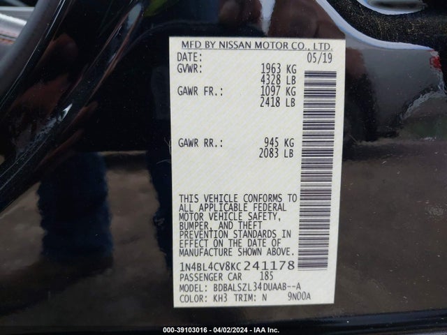 Nissan Altima 2.5 Sr 2019 1N4BL4CV8KC241178 Image 9
