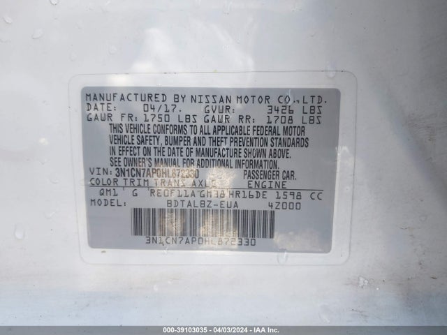 Nissan Versa 1.6 Sv 2017 3N1CN7AP0HL872330 Image 9