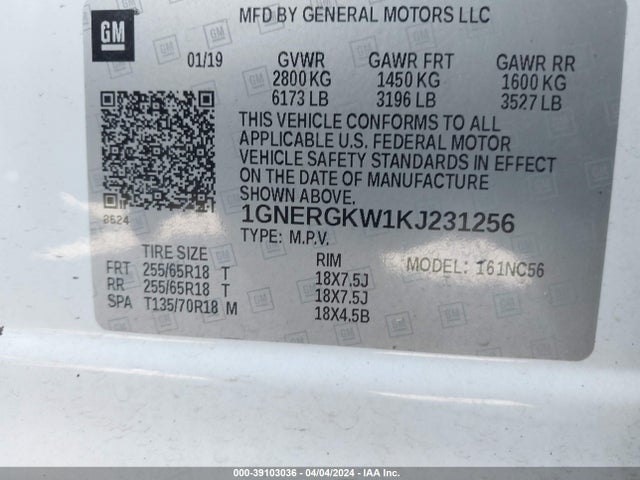 Chevrolet Traverse 1lt 2019 1GNERGKW1KJ231256 Image 9