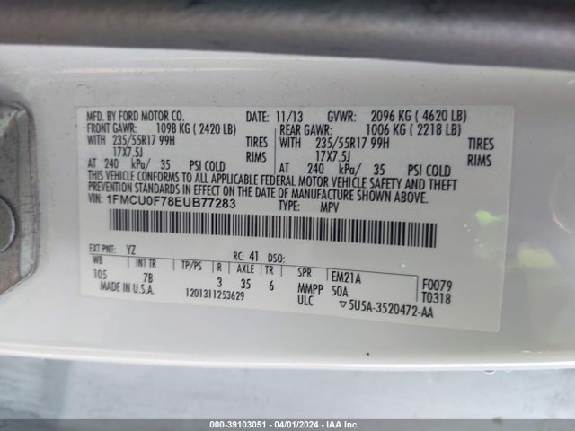 Ford ESCAPE S 2014 1FMCU0F78EUB77283 Image 9