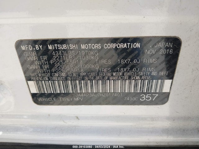 JA4AP3AU7HZ017401 Mitsubishi Outlander Sport 2.0 Es/2.0 Le