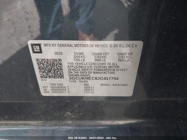 Chevrolet Silverado 1500 2lt 2018 3GCUKREC8JG417754 Image 9